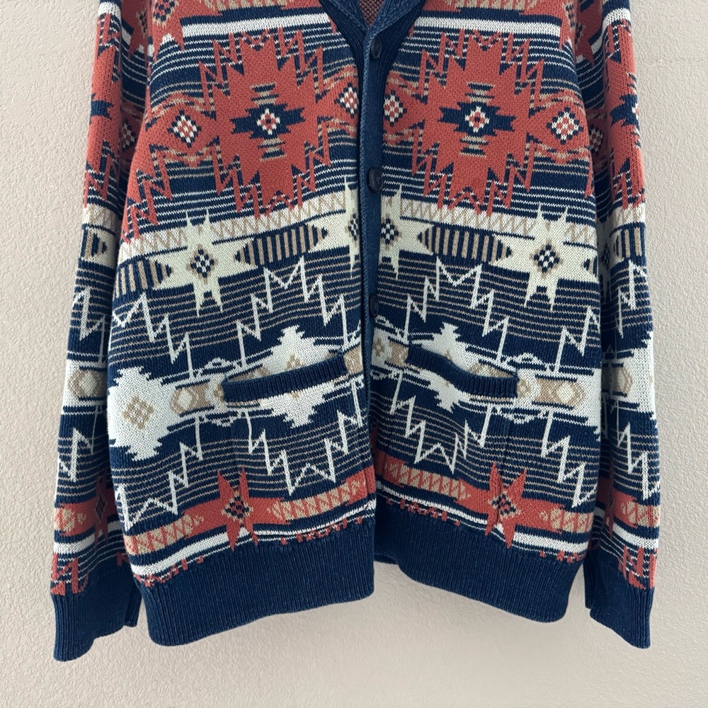 Lucky Brand Southwestern Shawl Cardigan Sweater Mens XXL 100% Cotton Western - Picture 8 of 13